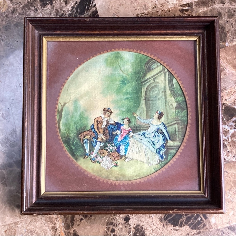 Vintage Framed Embroidery Art